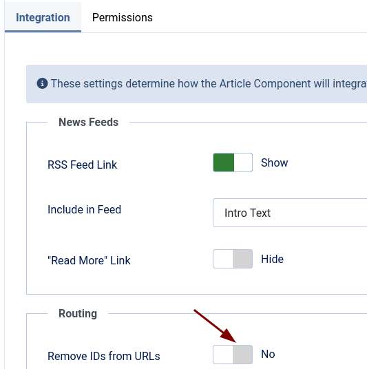 the remove ids from urls set to no