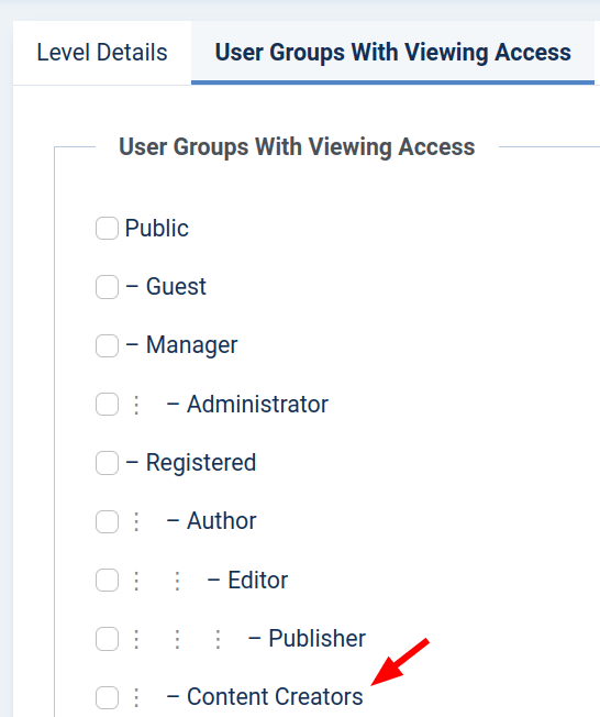 content createor access level