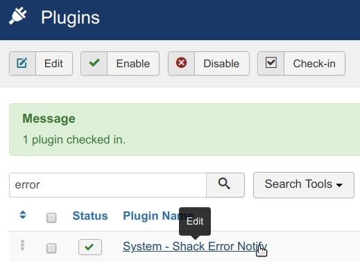 find the shack error notify plugin