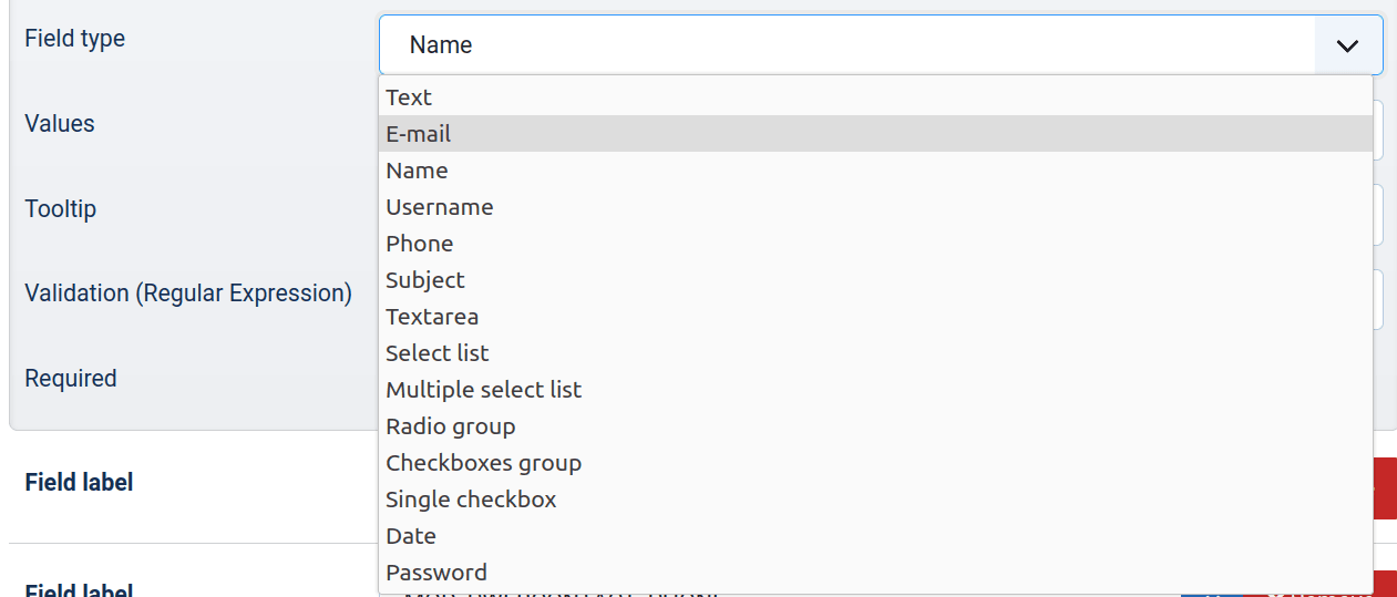 shack forms field types