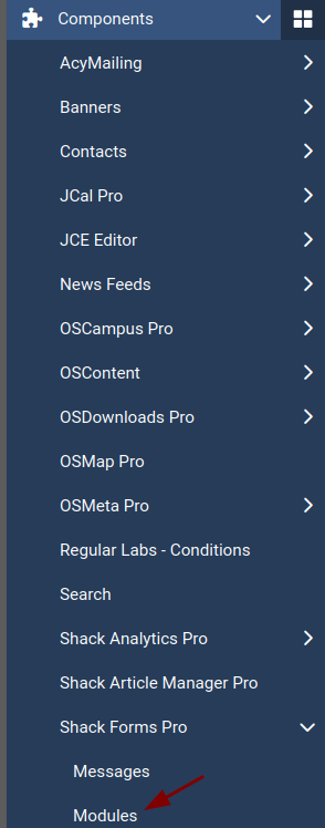 Go to Shack Forms Pro modules