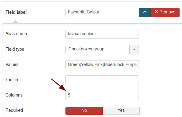the column setting field