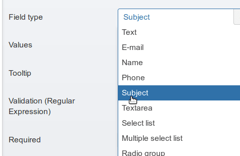 select subject field type