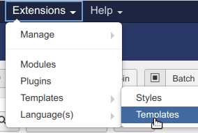go to extensions templates templates