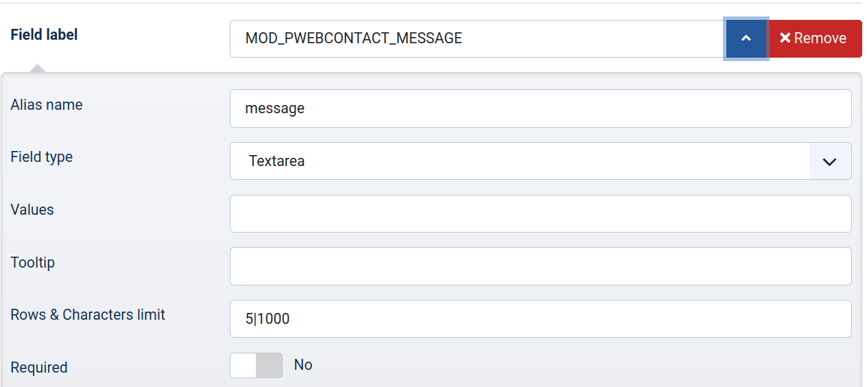 the textarea field settings