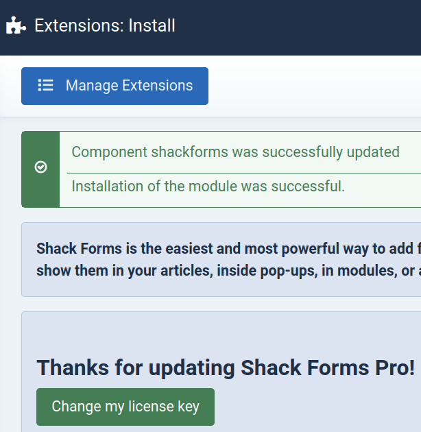 shack forms pro successfully installed