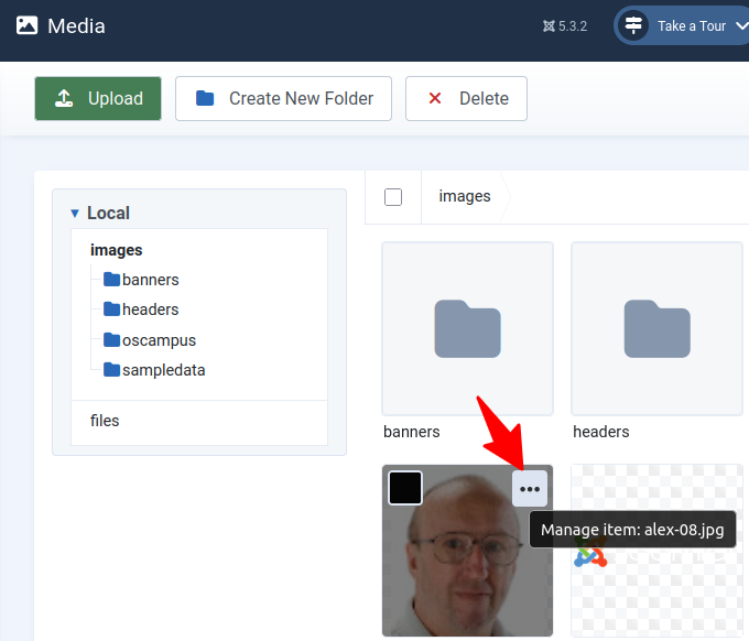 click the manage item icon