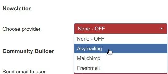 set the choose provider to acymailing