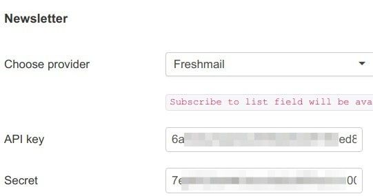 paste your freshmail api key and api secret in respective fields