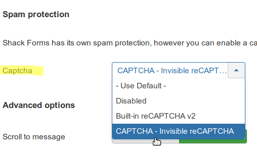 select invisible recaptcha