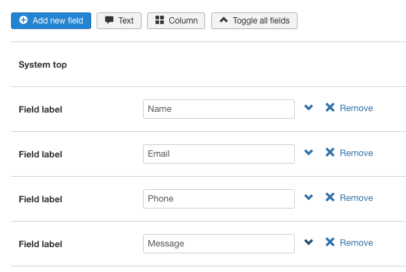 fields for a Joomla Contact Form Module