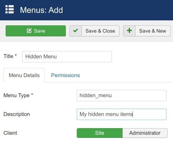 create hidden menu