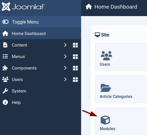 Modules link in Joomla admin