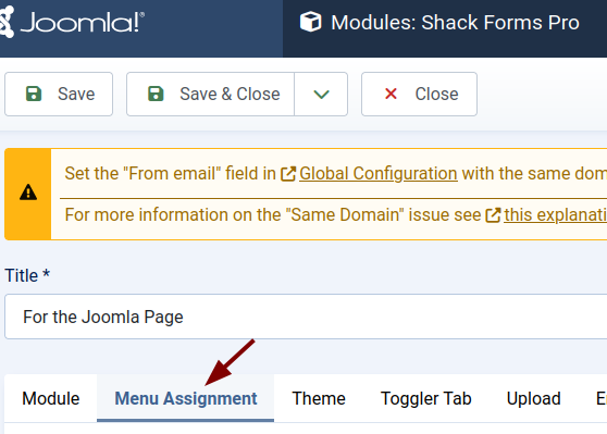 Menu assignment tab