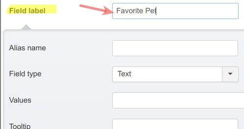 enter favorite pet into the field label field