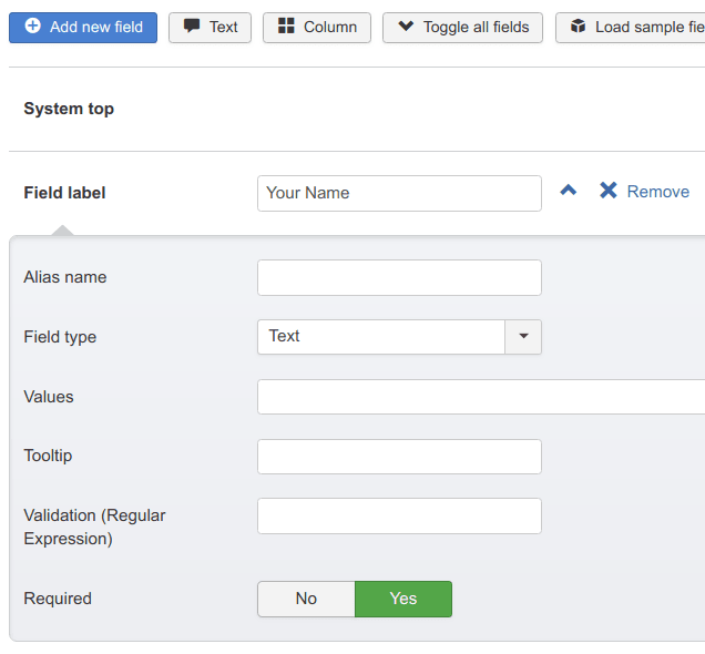 Your Name field settings