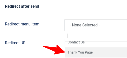 the redirect menu item