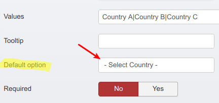 enter select country into default option field