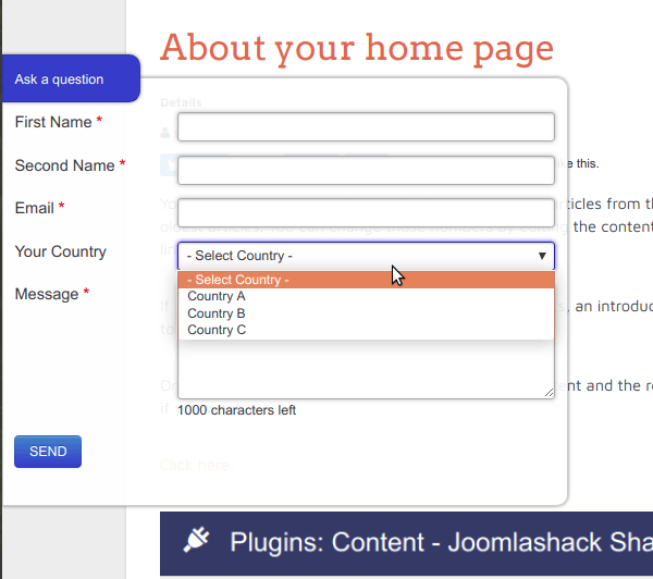 Create a field with countries in Shack Forms