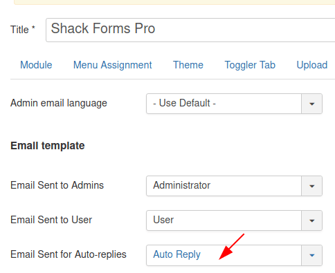 click within the email sent to auto replies field