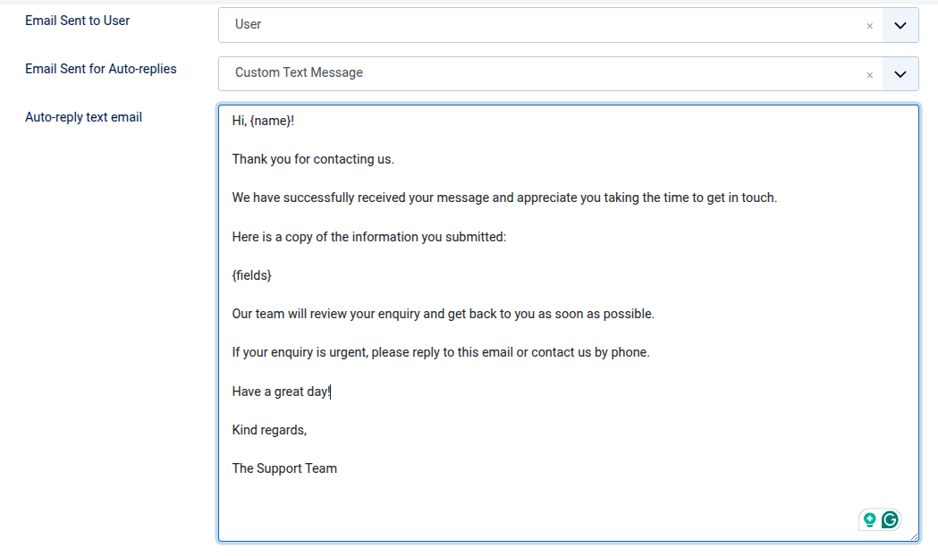 Custom text message