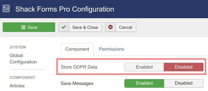 store gdpr data setting