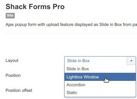 set shack form to lightbox window