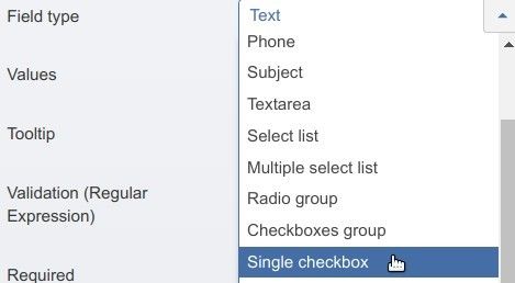 select single checkbox field type