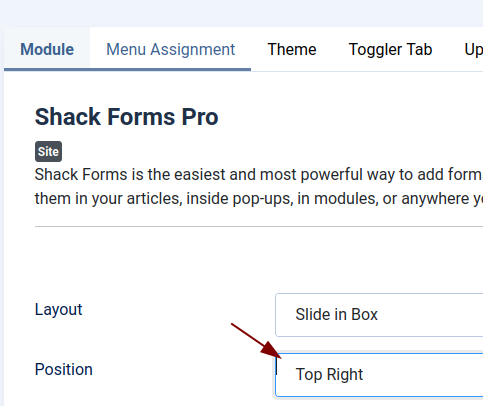 top right position setting