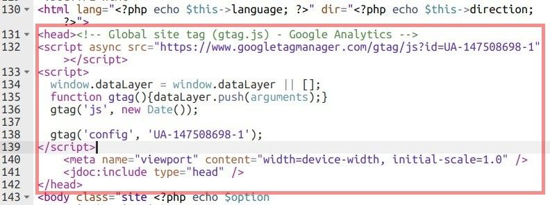 copy the tag snippet in your template index php