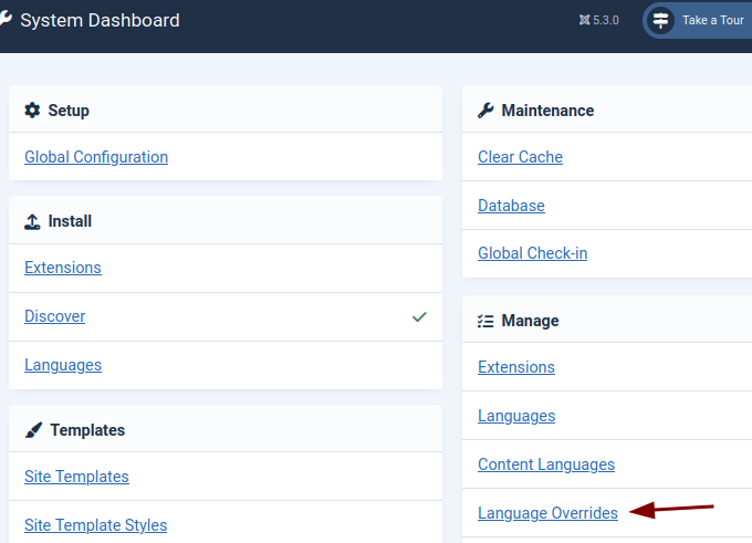 the language overrides link