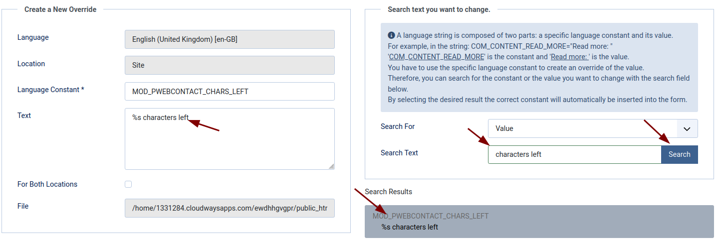 the new language override interface