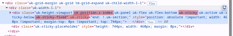 The uk-sticky CSS rule