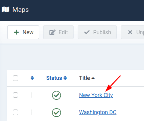 click on the required map to open it for editing