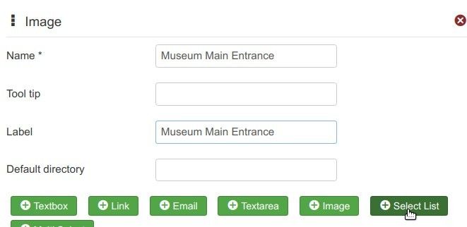 enter museum main entrance name and label click select list