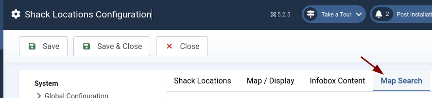 the map search tab