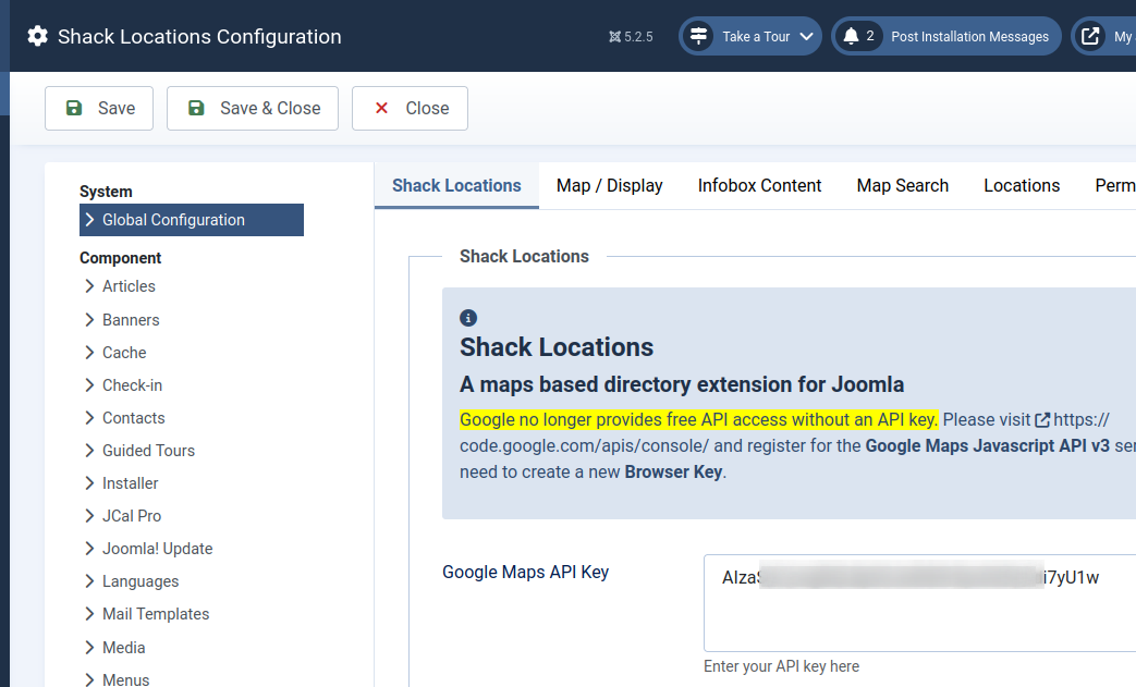 the google maps api key box