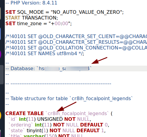 database name and prefix