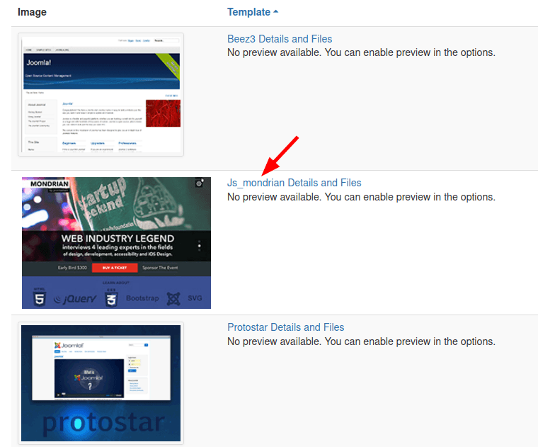 click on the name of your joomla template