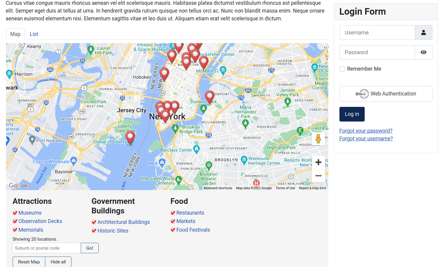 new york map directory on a joomla 4 site