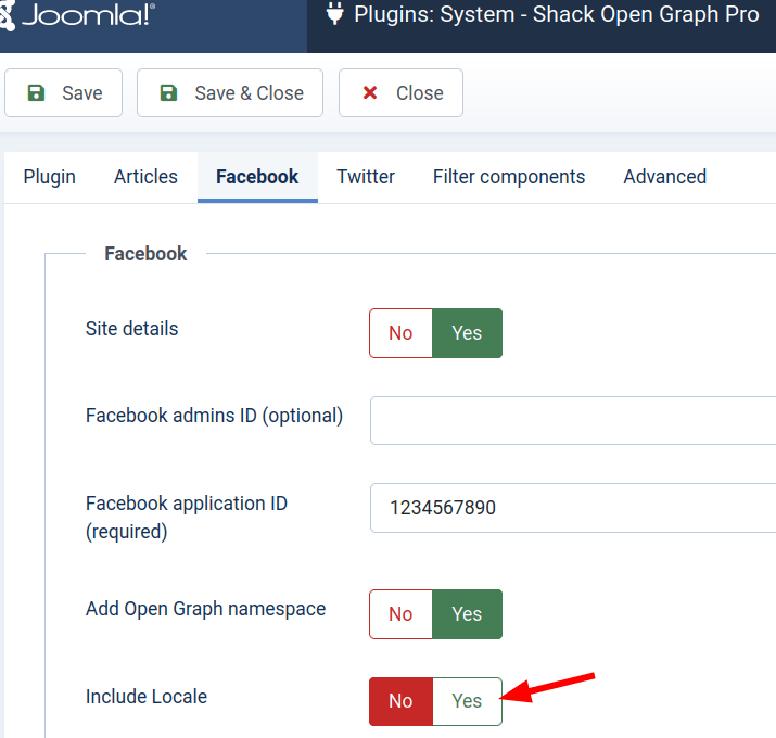 the facebook tab and the select locale parameter