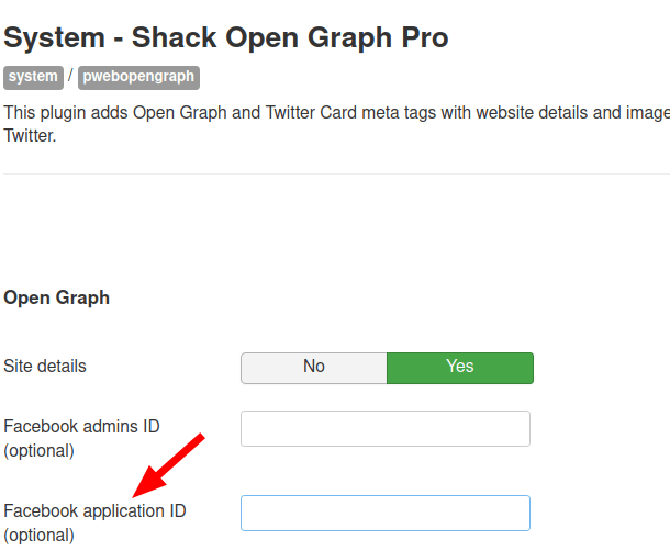 the facebook application id setting