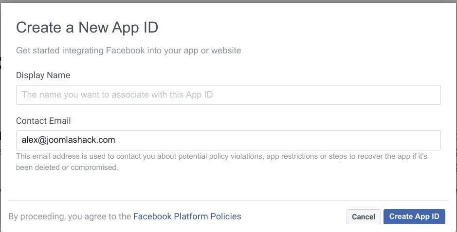enter your facebook app details