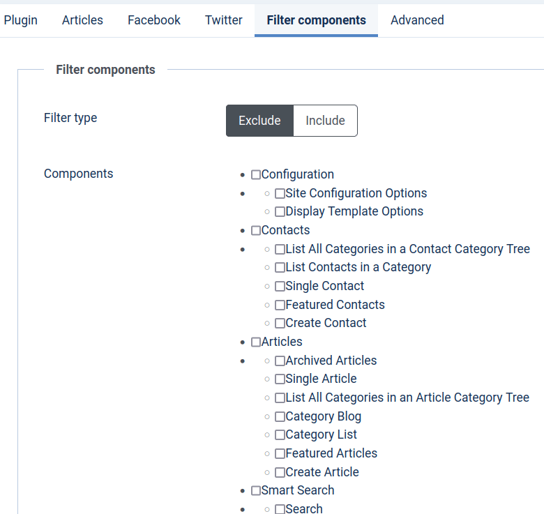 select to include or exclude components