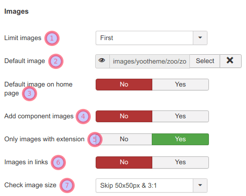 the images group of settings