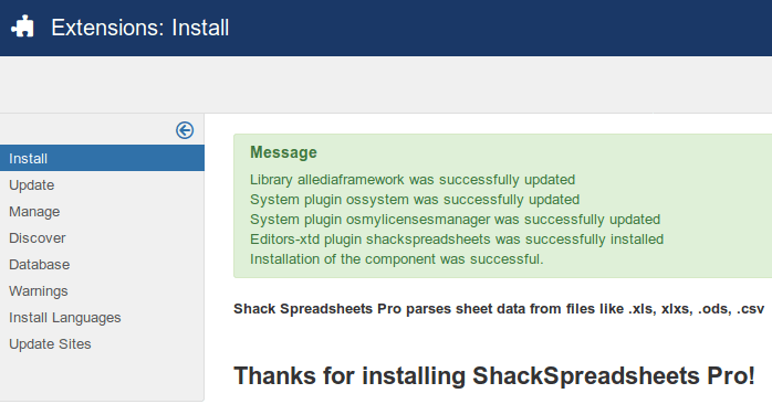 installation success message