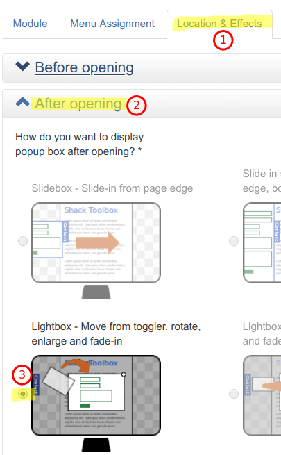 Location and effects setting