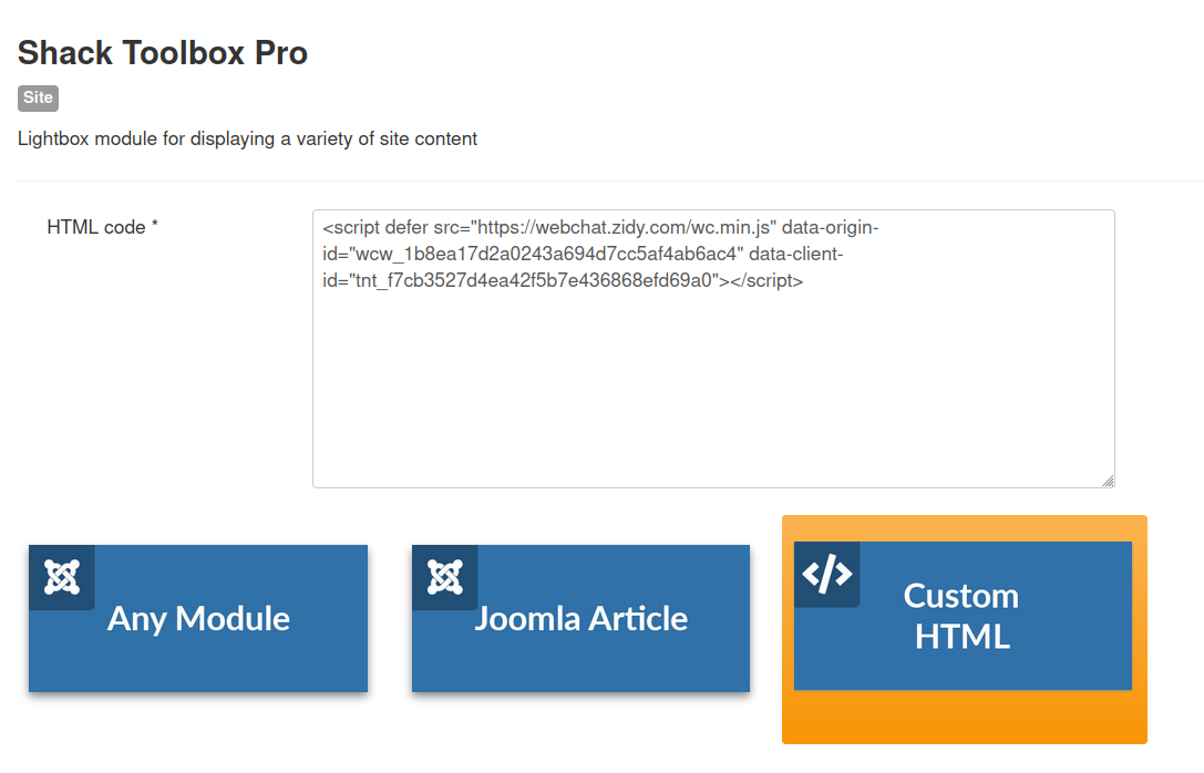 javascript snippet inside the custom html toolbox