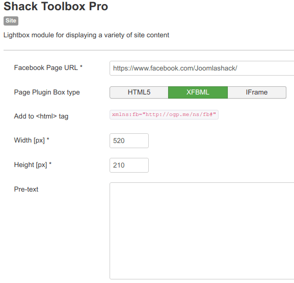 The first group of settings under the Module tab