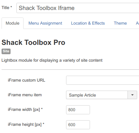 Settings under the Module tab